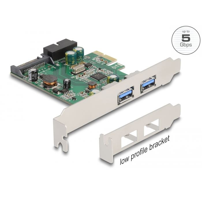 Delock PCI Express x1 kártya - 2 x külső USB-A 3.2 Gen1 (90096) (del90096)