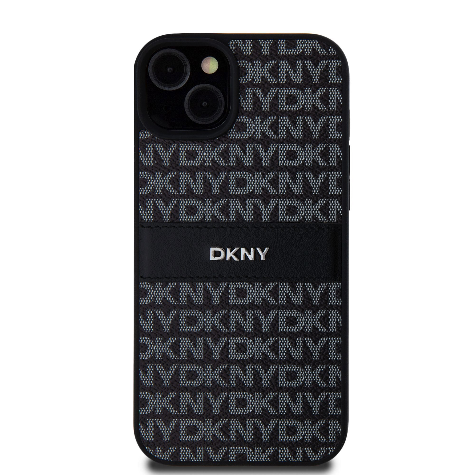 DKNY iPhone 15 Plus Ismétlődő mintás PU Bőr Telefon tok - Fekete (DKHCP15MPRTHSLK)