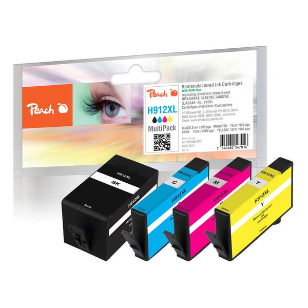 Peach PI300-977 inktcartridge 4 stuk(s) Compatibel Hoog (XL) rendement Zwart, Cyaan, Magenta, Geel