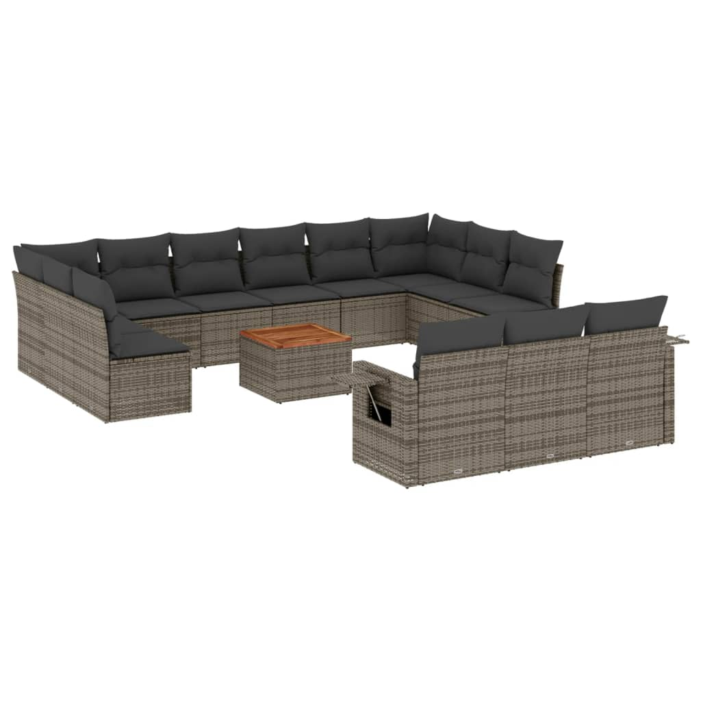 14 részes szürke polyrattan kerti ülőgarnitúra párnákkal (3257138)