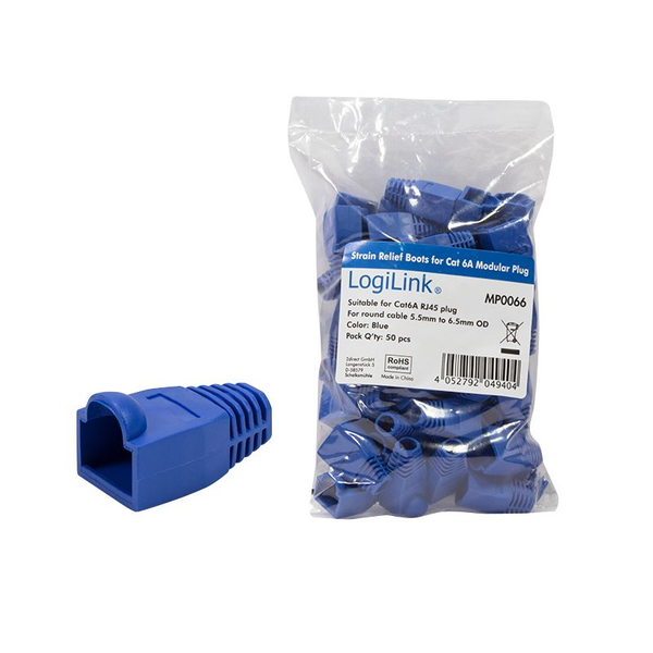 LogiLink Modular RJ45 Plug Kabelschuh 6.5 mm blau 50 Stück