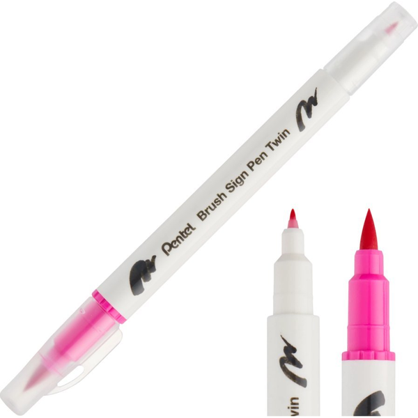 Fix Pen Twin Pentel Pink s oboustranným štětcem