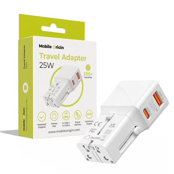 Mobile Origin Travel adapter 25W EU/US/UK/AU White