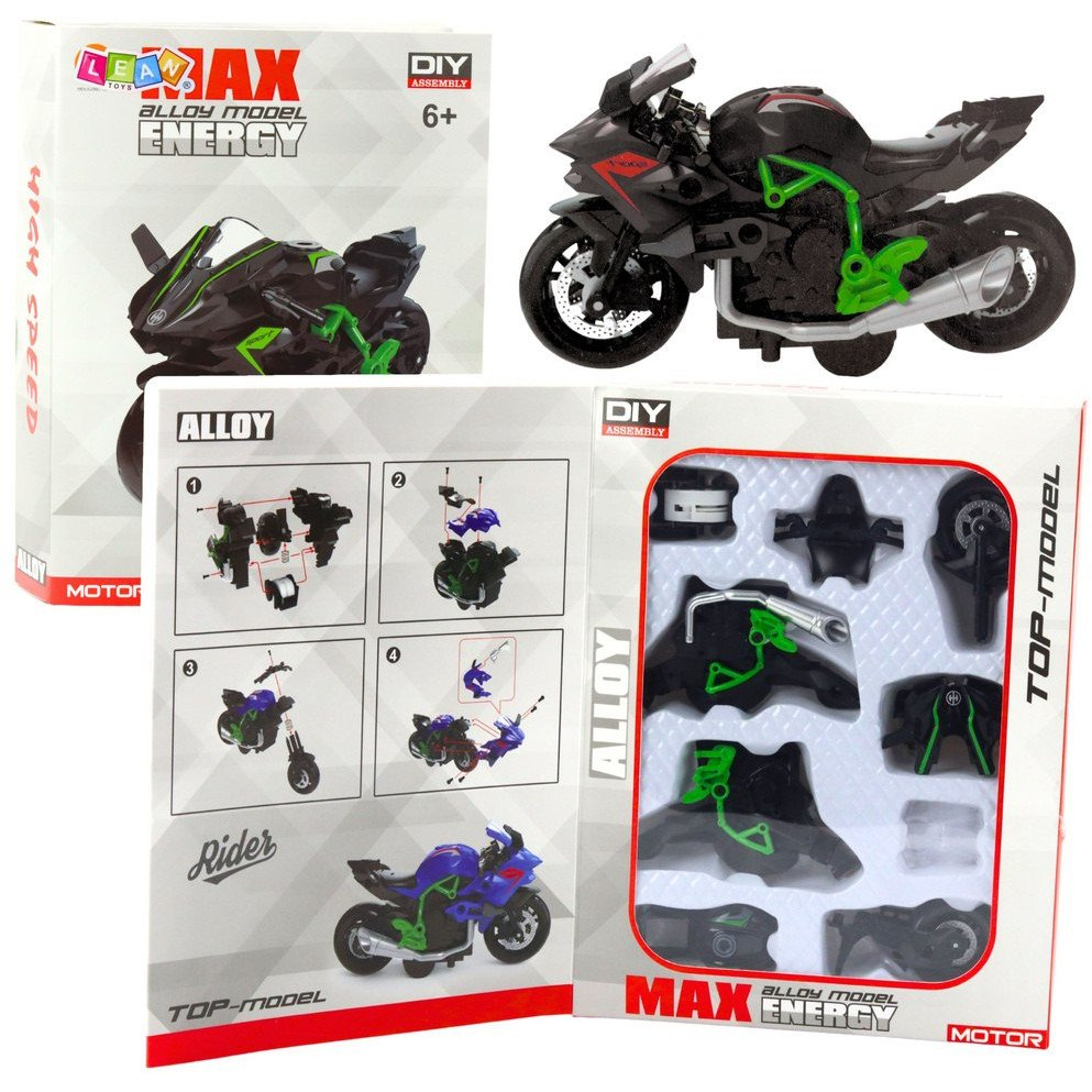 Lean Toys Motorkerékpár Összeszereléshez Csavar Fém 1:14 Barkács Zöld-Fekete