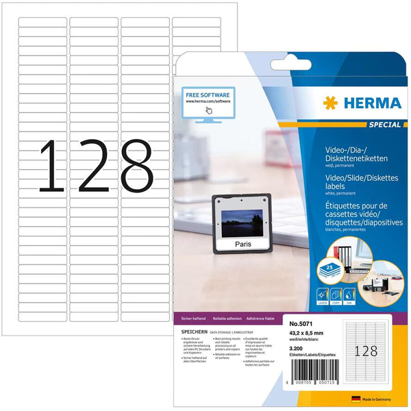 HERMA Dia-Etiketten A4 weiß 43,2x8,5 mm Papier matt 3200 St.