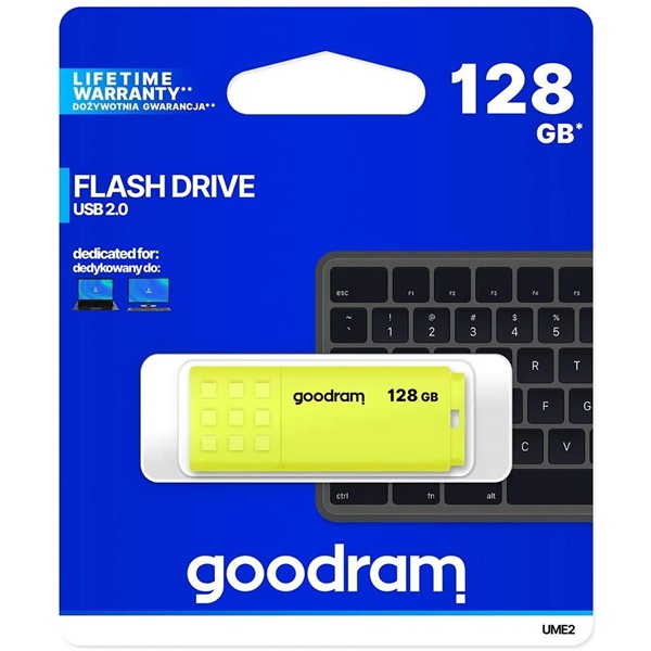 Goodram UME2 USB flash meghajtó 128 GB USB A típus 2.0 Sárga