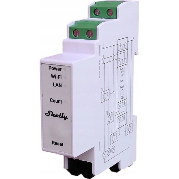 SHELLY PRO 3EM 3CT63 okos Wi-Fi + Ethernet háromfázisú fogyasztásmérő DIN-sínre (SHELLY-PRO-3EM-CT63)