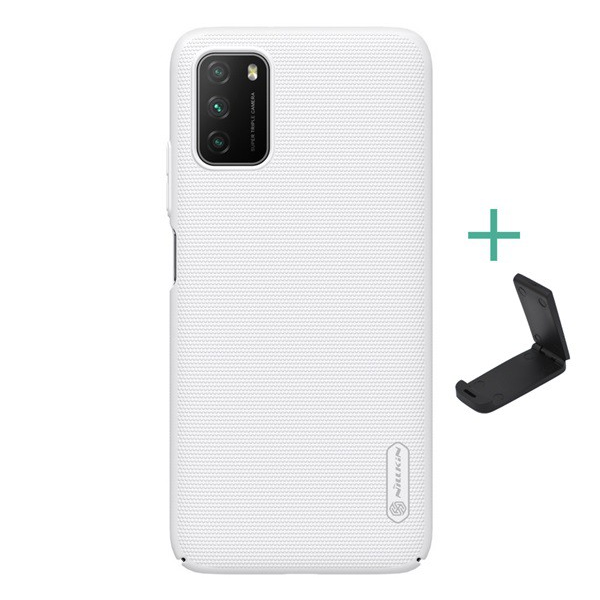 NILLKIN SUPER FROSTED műanyag telefonvédő (gumírozott, érdes felület + asztali tartó) FEHÉR [Xiaomi Poco M3]