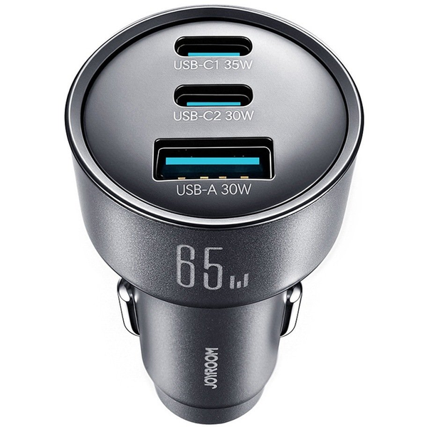 AUTÓS USB-C TÖLTŐ GYORS TÖLTÉS 35W MAX 65W USB-A SÖTÉTSZÜRKE