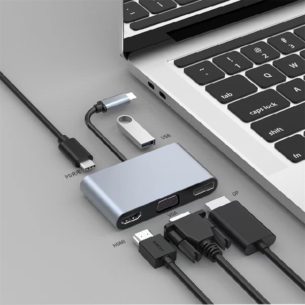 BlackBird 5in1 Dokkoló USB-C  (USB, PD, HDMI, VGA, DP) (BH1357)