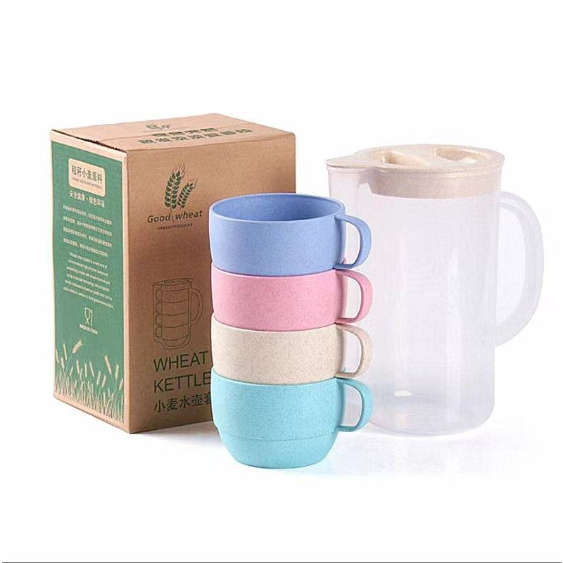 TOO KT-108 búzaszalma műanyag bögre szett vegyes színekben 4db + kancsó (KT-108)