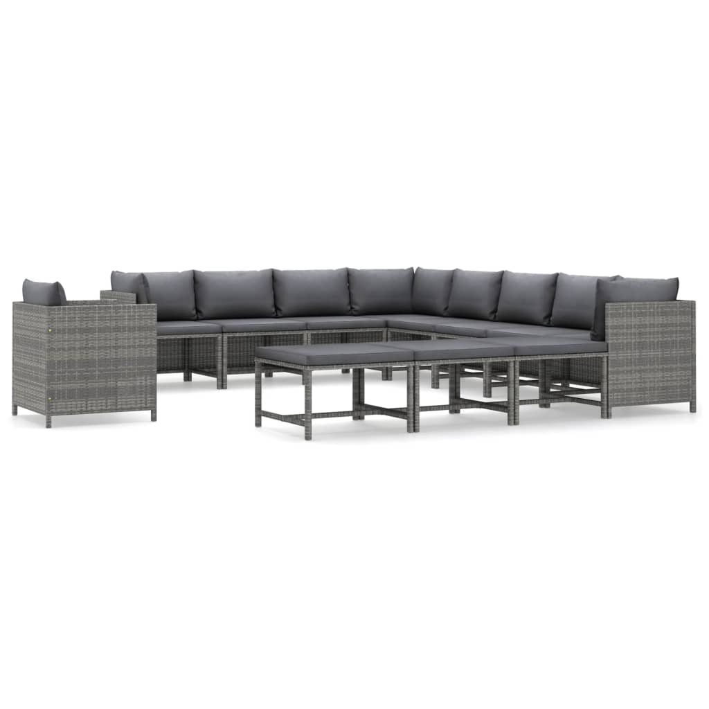 12 részes szürke polyrattan kerti ülőgarnitúra párnákkal (3059776)