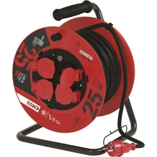 Ilgiklis - ritė 4 lizdų 25m su įžeminimu, 2.5mm², 16A, 3680W, kabelis su gumine izoliacija H05RR-F3G, IP44