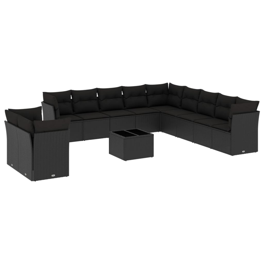 12 részes fekete polyrattan kerti ülőgarnitúra párnákkal (3249724)