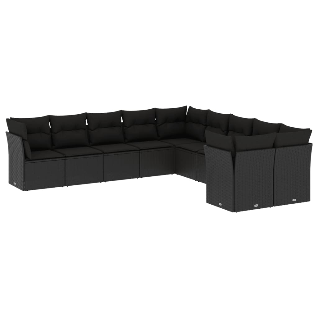 10 részes fekete polyrattan kerti ülőgarnitúra párnákkal (3218235)