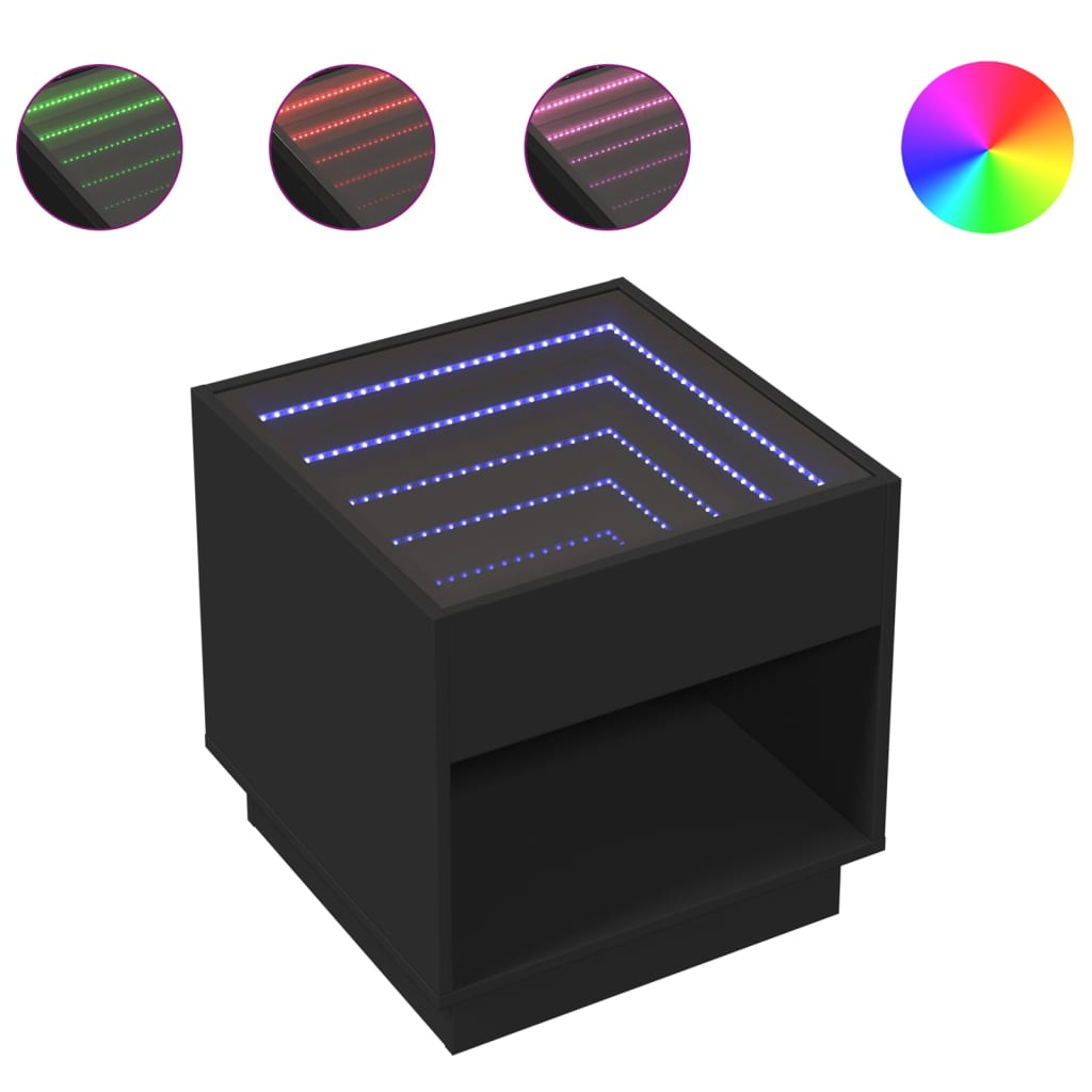 fekete végtelen hatású LED-es dohányzóasztal 50 x 50 x 50 cm (847652)