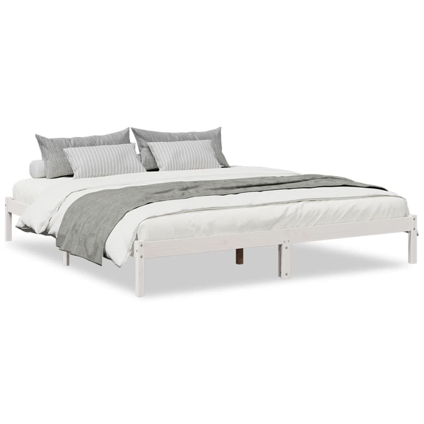 Cadru pat foarte lung fără saltea alb 180x220 cm lemn masiv pin