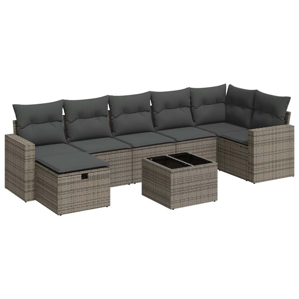 8 részes szürke polyrattan kerti ülőgarnitúra párnákkal