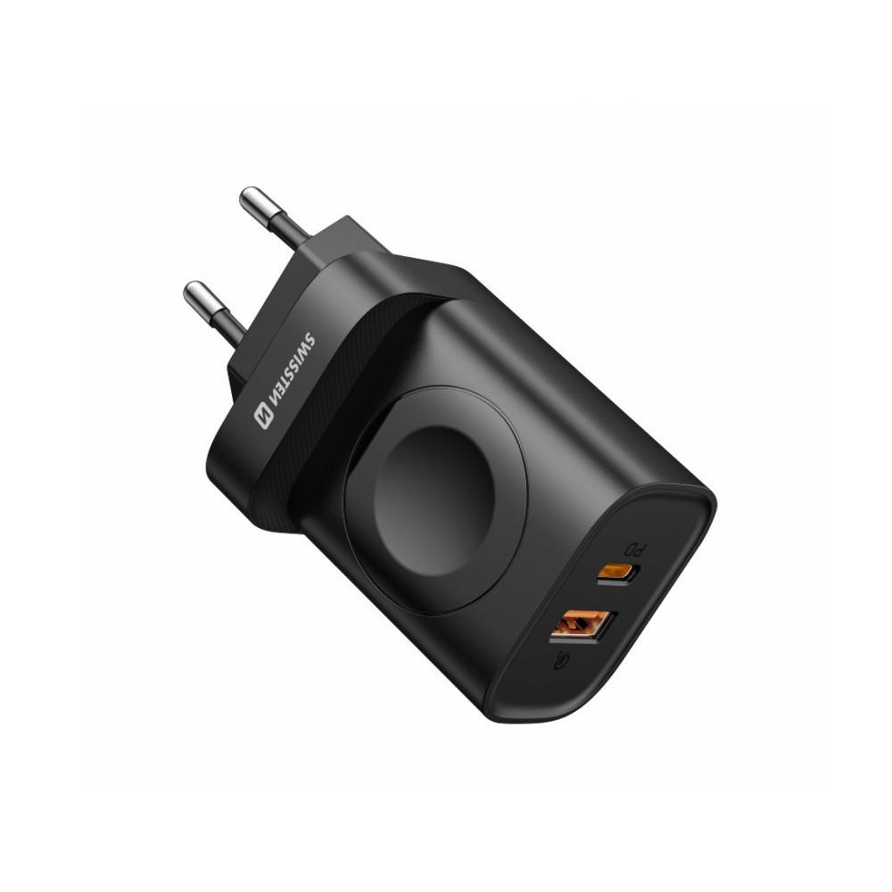 Swissten 22045520 1x USB Type-A / 1x USB Type-C Hálózati töltő - Fekete (22.5W) (8595217483842)