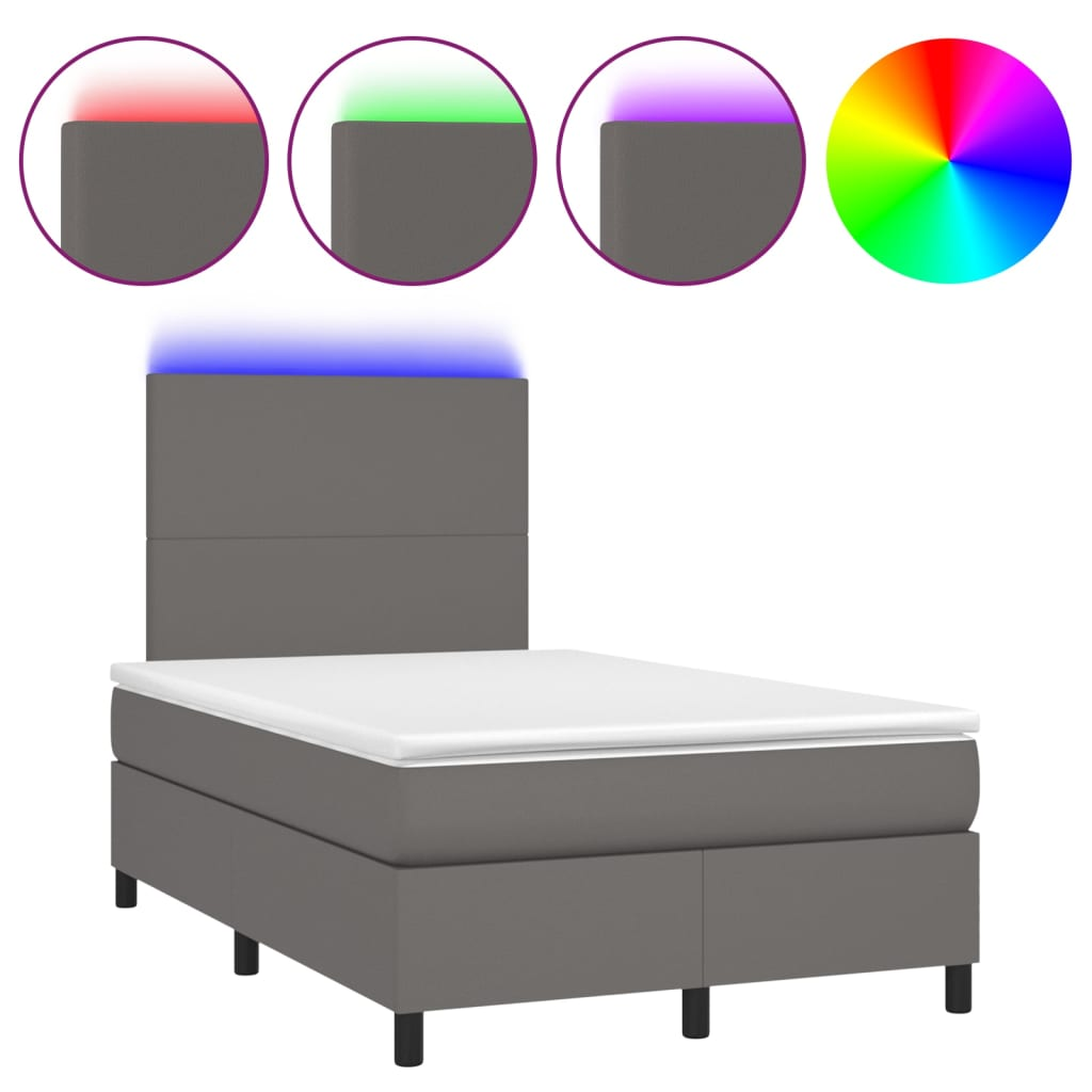 szürke műbőr rugós ágy matraccal és LED-del 120x200 cm (3135817)