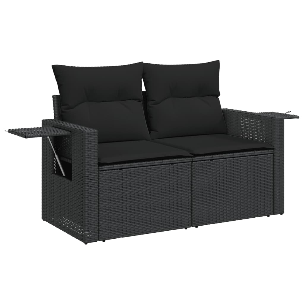 2 személyes fekete polyrattan kerti kanapé párnával (365990)