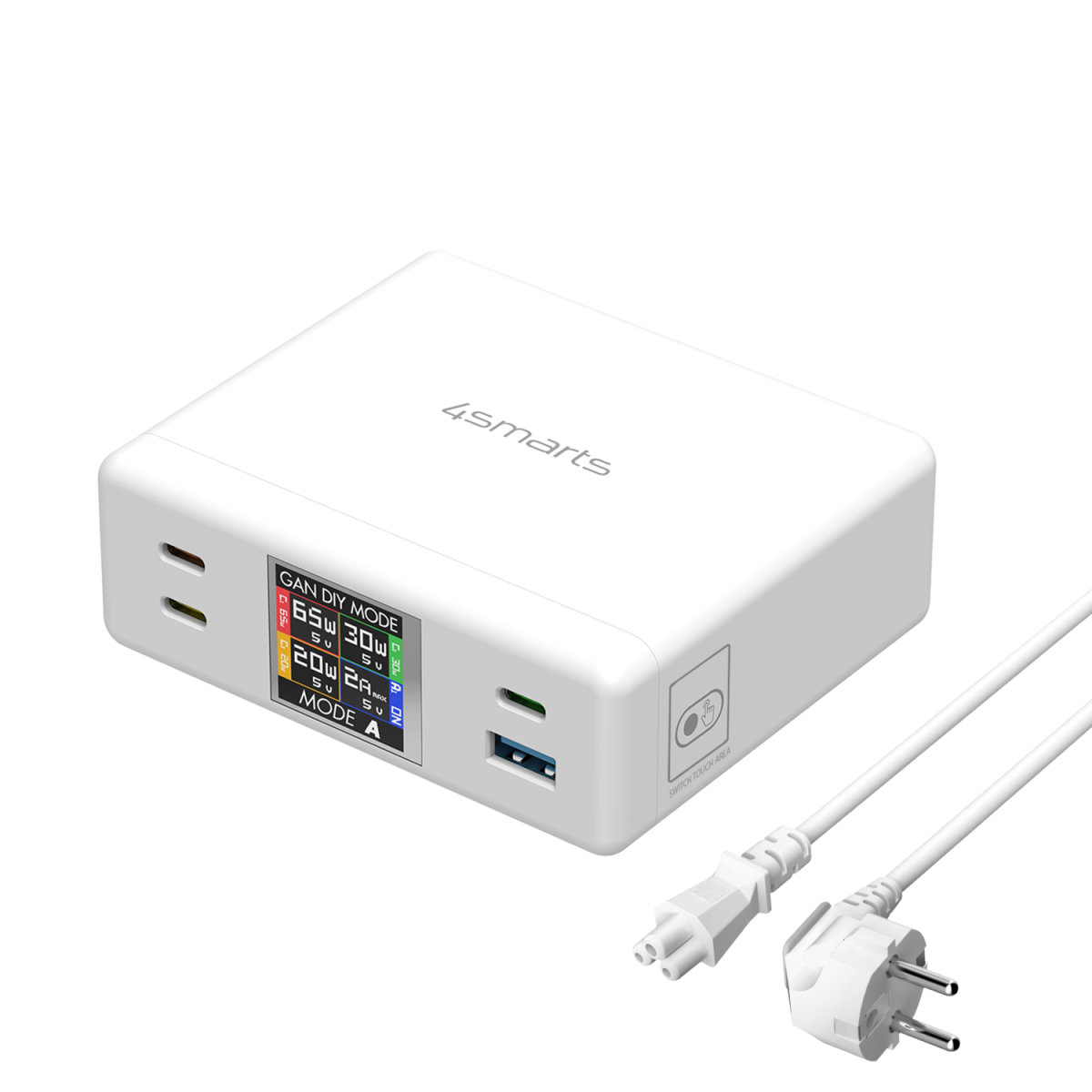 4smarts GaN DIY MODE 3x USB-C / 1x USB-A Töltő állomás - Fehér (130W) (4S540130)