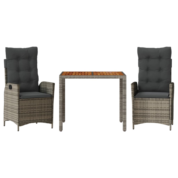 Set mobilier de grădină cu perne, 3 piese, gri, poliratan