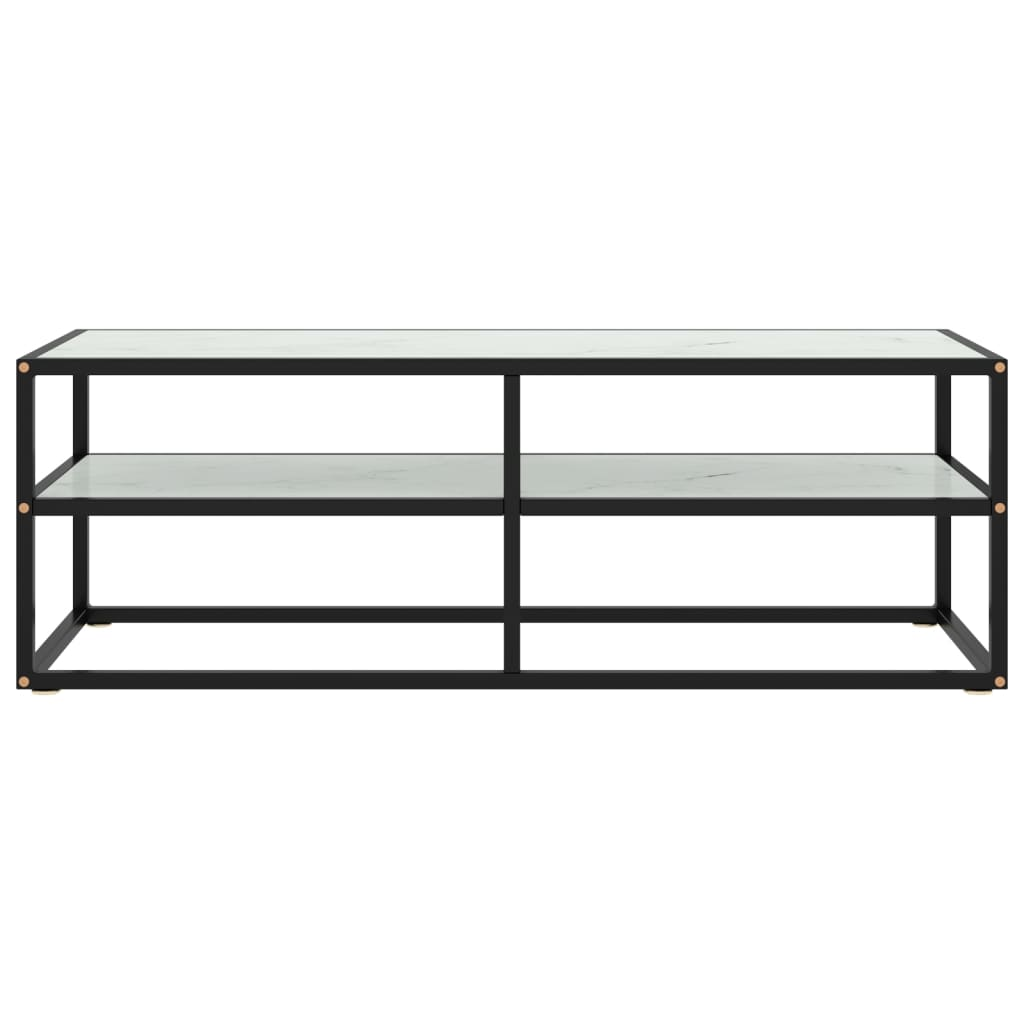 fekete TV-szekrény fehér márvány mintás üveggel 120x40x40 cm (322861)