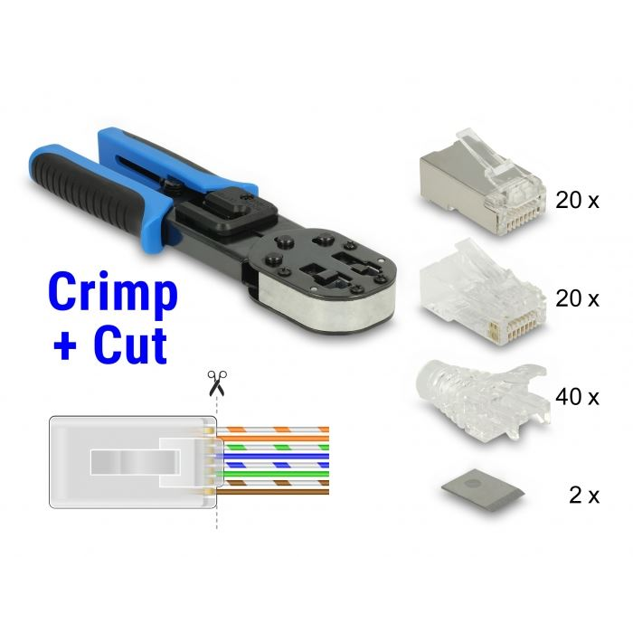 Delock RJ45 krimpelő + vágó eszközkészlet (86450) (d86450)