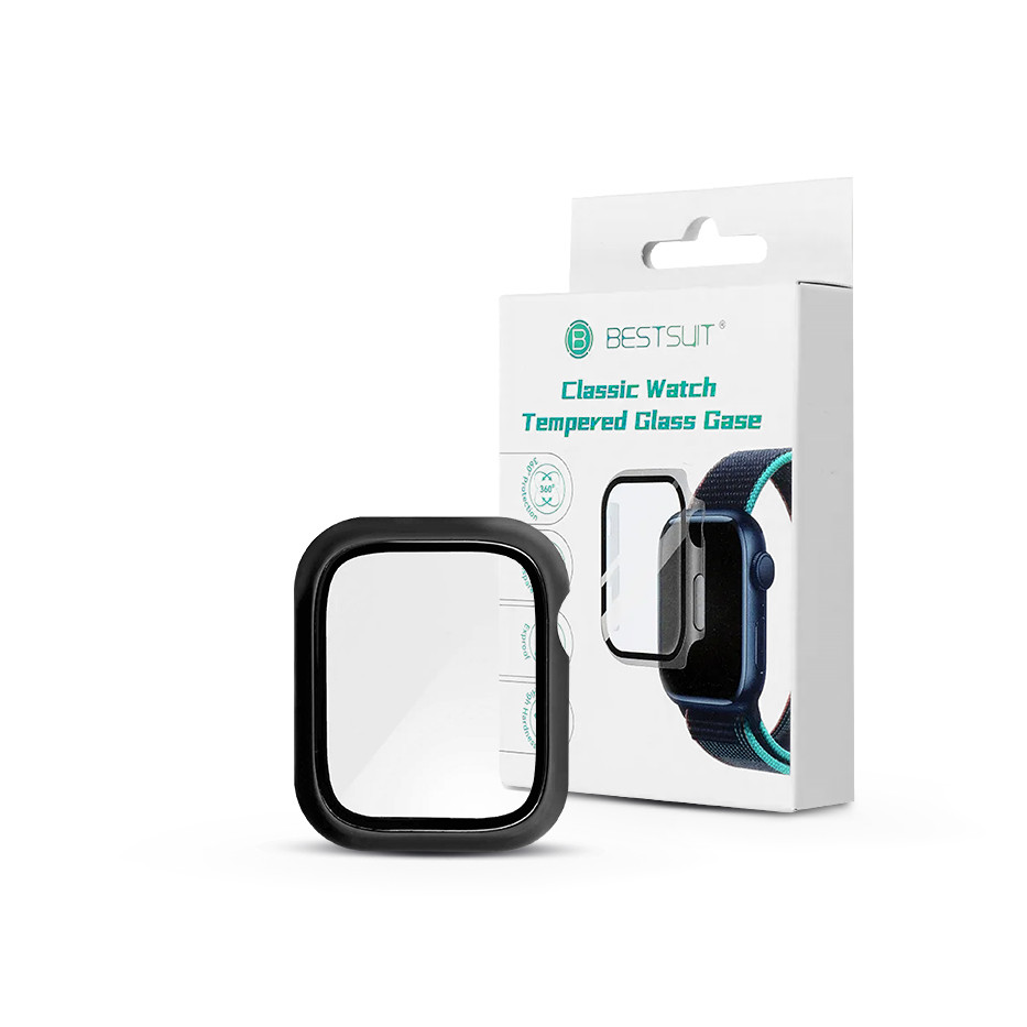 Apple Watch 7/Series 8 (45 mm) védőtok beépített edzett üveggel - Bestsuit Classic Watch Tempered Glass Case - fekete (PT-6558)