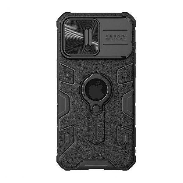 Nillkin CAMSHIELD ARMOR defender műanyag telefonvédő (ütésállóság, tartógyűrű, logó kivágás) FEKETE Apple iPhone 15 Pro Max (GP-161833)