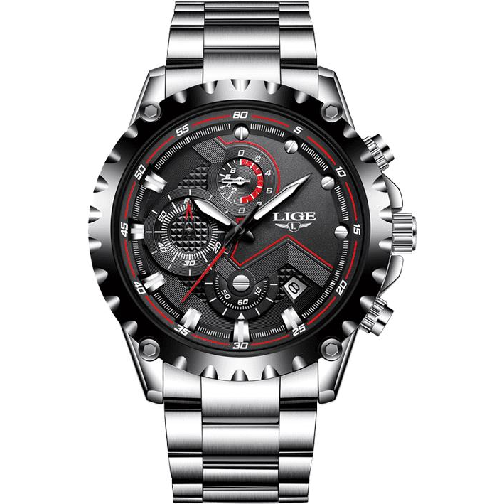 Lige férfi karóra - ezüst/fekete 9821-4 (1868)