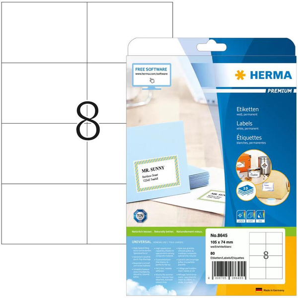 HERMA Etiketten Premium A4 weiß 105x74    mm Papier  80 St.