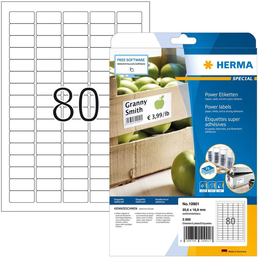 HERMA Etiketten A4 weiß 35,6x16,9 mm extrem haftend 2000 St. (10901) (10901)