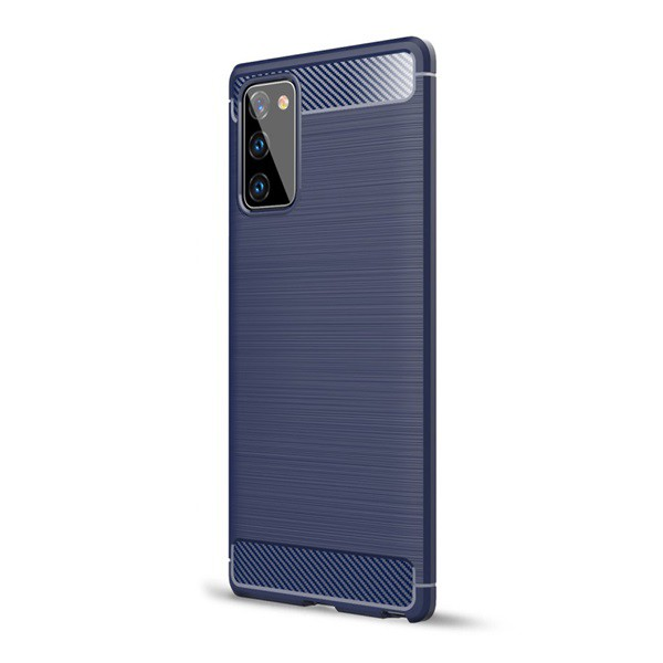 Szilikon telefonvédő (közepesen ütésálló, légpárnás sarok, szálcsiszolt, karbon minta) SÖTÉTKÉK [Samsung Galaxy Note 20 5G (SM-N981F)] (5996457992379)