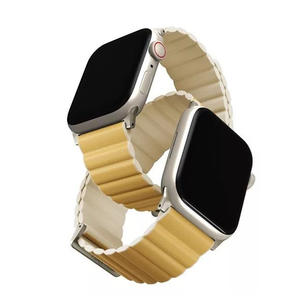 Uniq Revix Premium mágneses szilikon szíj Apple Watch 42/44/45/49mm,sárga/csont (UNIQ-45MM-REVPCYELIVY)