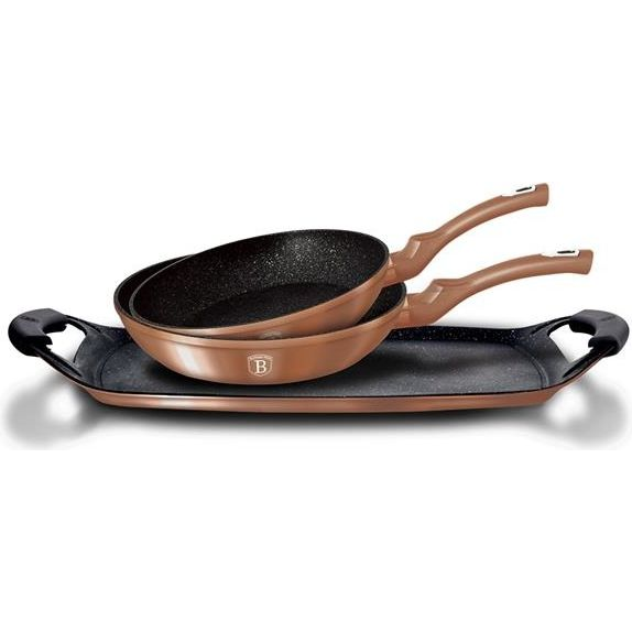 BerlingerHaus BH/1669 Metallic Line Rose Gold Edition Serpenyő-Grill Sütőlap Szett - Kovácsolt Alumínium, Rose Gold (BH/1669)