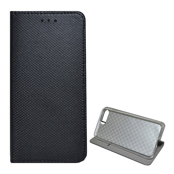 Tok álló, bőr hatású (FLIP, oldalra nyíló, asztali tartó funkció, rombusz minta) FEKETE [Apple iPhone 8 Plus 5.5] (5996457746361)