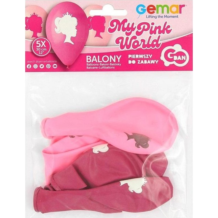 Léggömb - 5 db, 30 cm, My Pink World, Hercegnő (8021886345247)