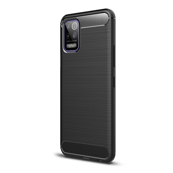 Szilikon telefonvédő (közepesen ütésálló, légpárnás sarok, szálcsiszolt, karbon minta) FEKETE [LG K52 (LMK520)] (5996591024172)
