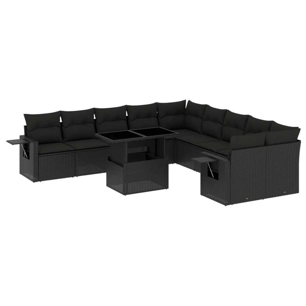 11 részes fekete polyrattan kerti ülőgarnitúra párnákkal (3268165)