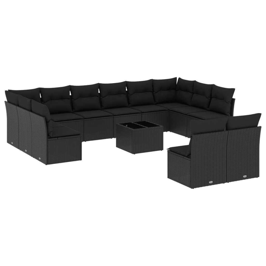 13 részes fekete polyrattan kerti ülőgarnitúra párnákkal (3218375)