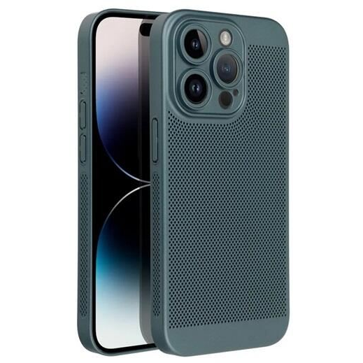 Gigapack Apple iPhone 15 Pro légáteresztő, lyukacsos műanyag tok sötétzöld (GP-148081) (GP-148081)