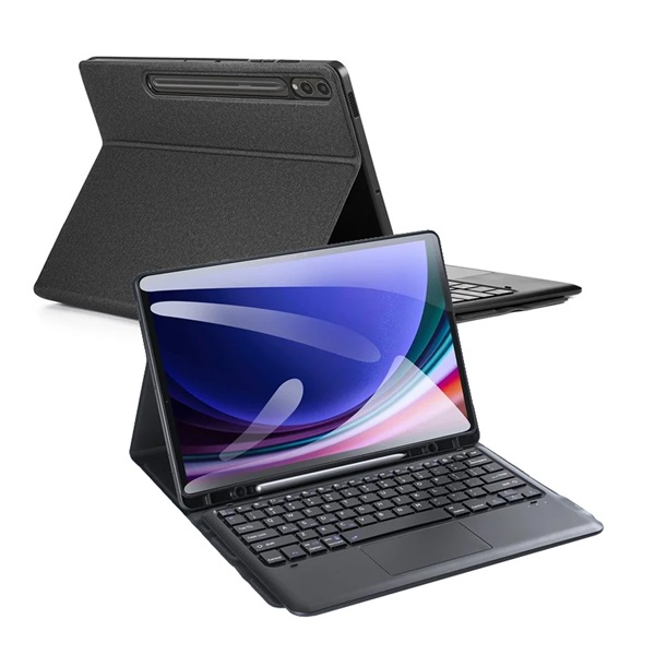 Dux Ducis tok álló, bőr hatású (FLIP, bluetooth billentyűzet, asztali tartó, QWERTY, angol nyelvű, ceruza tartó) FEKETE Samsung Galaxy Tab S10 Plus LTE (SM-X826B) / Galaxy Tab S10 Plus WIFI (SM-X820) (GP-162928)