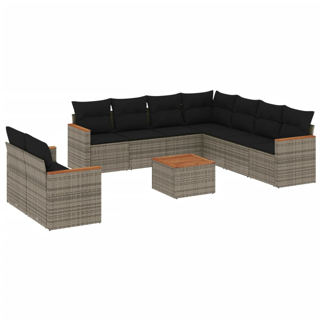 10 részes szürke polyrattan kerti ülőgarnitúra párnákkal (3258511)