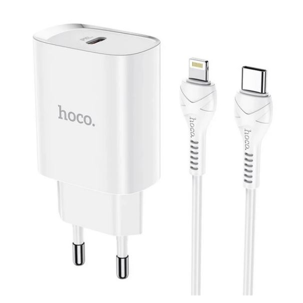 HOCO N14 hálózati töltő USB-C aljzat (5V/3A, 20W, PD gyorstöltő + lightning kábel) fehér (N14_TYPEC_L_W) (N14_TYPEC_L_W)