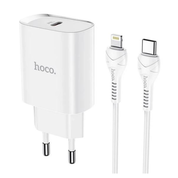 HOCO N14 hálózati töltő USB-C aljzat (5V/3A, 20W, PD gyorstöltő + lightning kábel) fehér (N14_TYPEC_L_W)