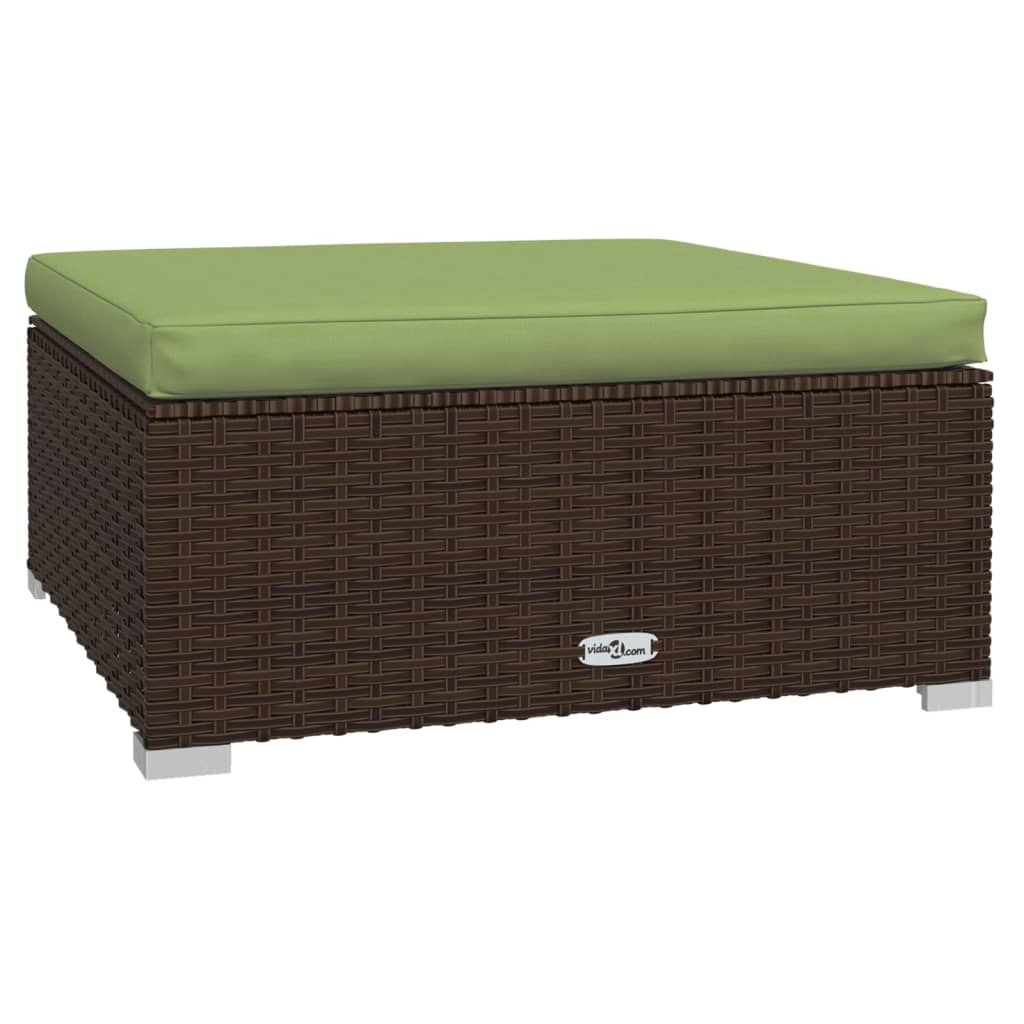 barna polyrattan kerti lábtartó párnával 70 x 70 x 30 cm (317558)