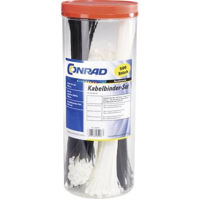 Kábelkötegelő készlet 100/200/300 x 3,6 mm, fekete, natúr, 500 db, Tru Components 28530c207 (544979)