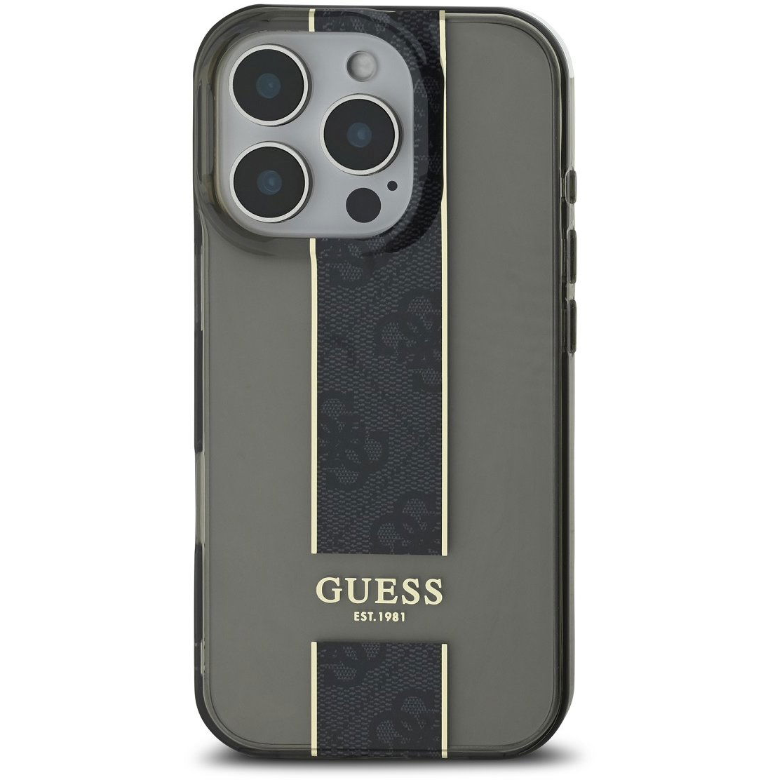 Guess IML Middle 4G Stripe iPhone 16 Pro Max fekete tok (GUHCP16XHS4PPK)